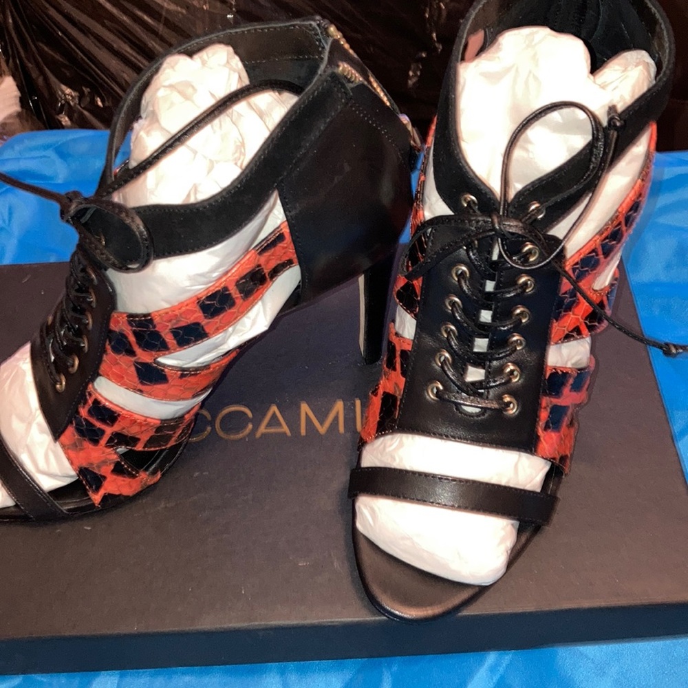 Rebecca Minkoff hot pink and black heels